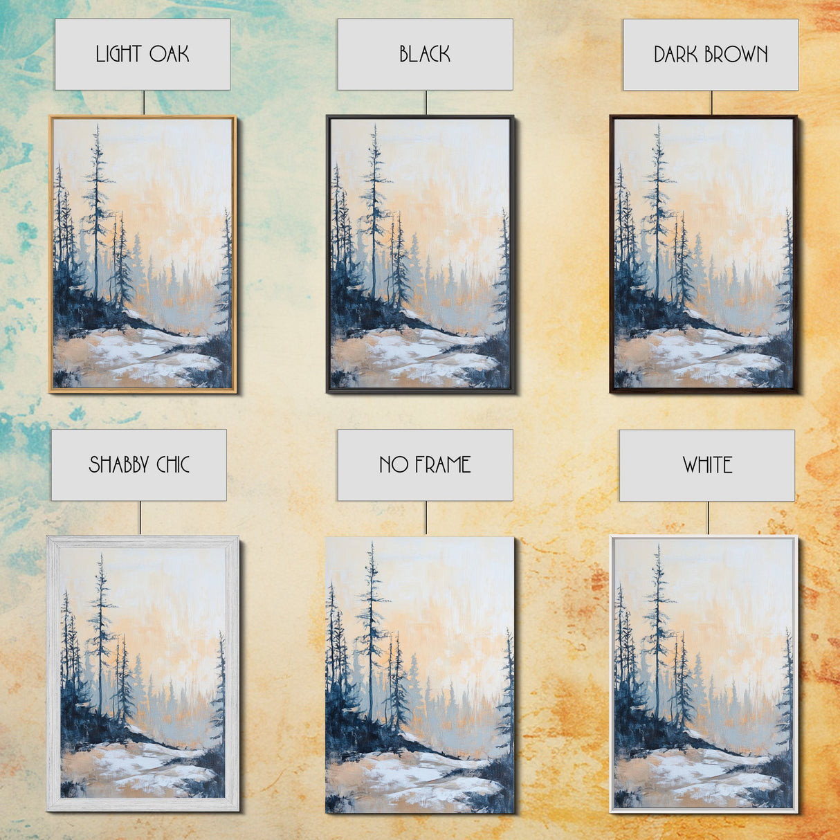 Misty Forest Framed Canvas Print Winter Landscape Wall Art, Nordic Minimalist Decor, Moody Nature Painting, Serene Living Room Artwork