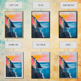 Sunset Cliff Framed Canvas Print Coastal Seascape Wall Art Vibrant Ocean Painting Modern Beach House Decor Relaxing Home Gift
