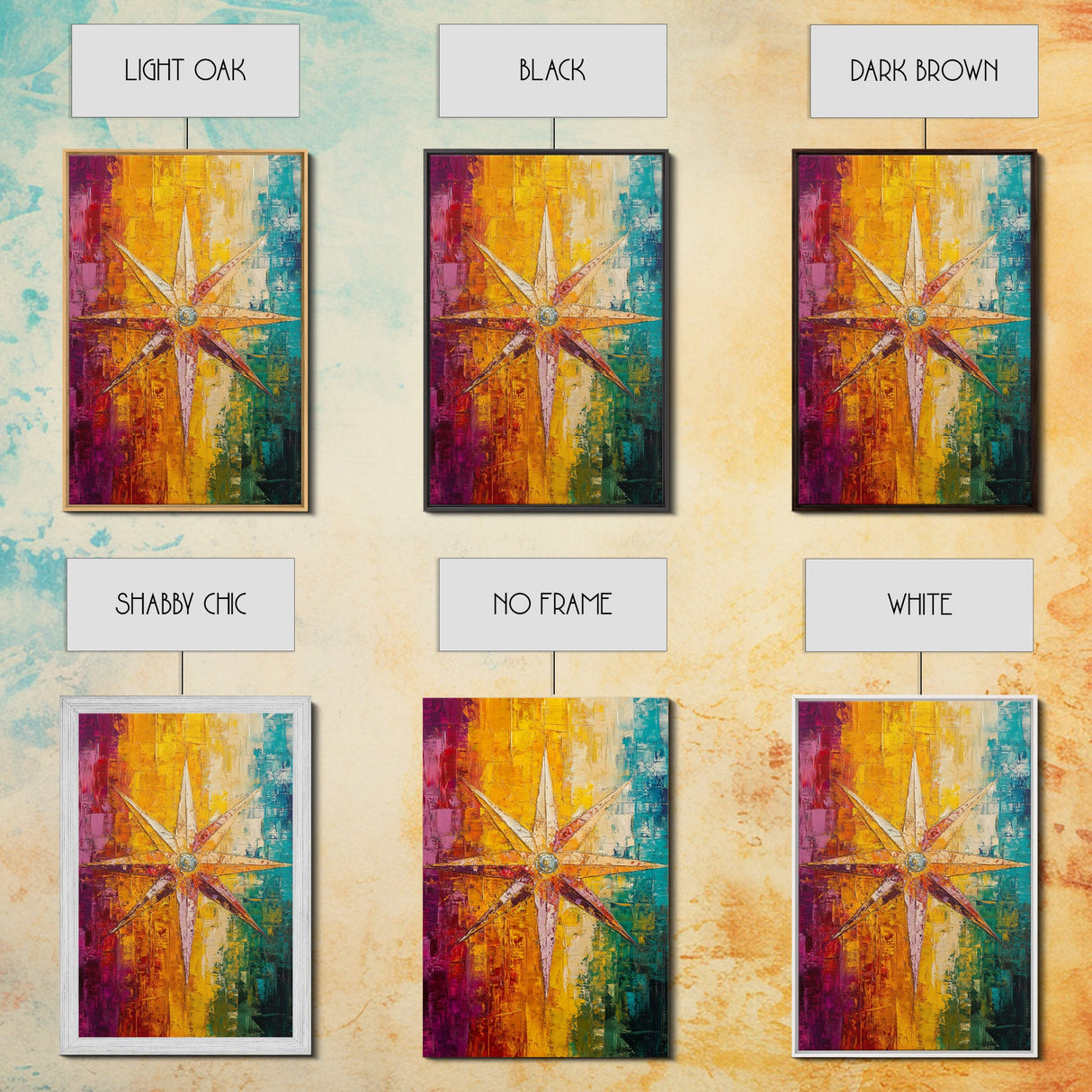 Compass Star Canvas Print Rustic Nautical Wall Art Adventure Decor Travel Lovers Gift Vibrant Abstract Living Room Artwork