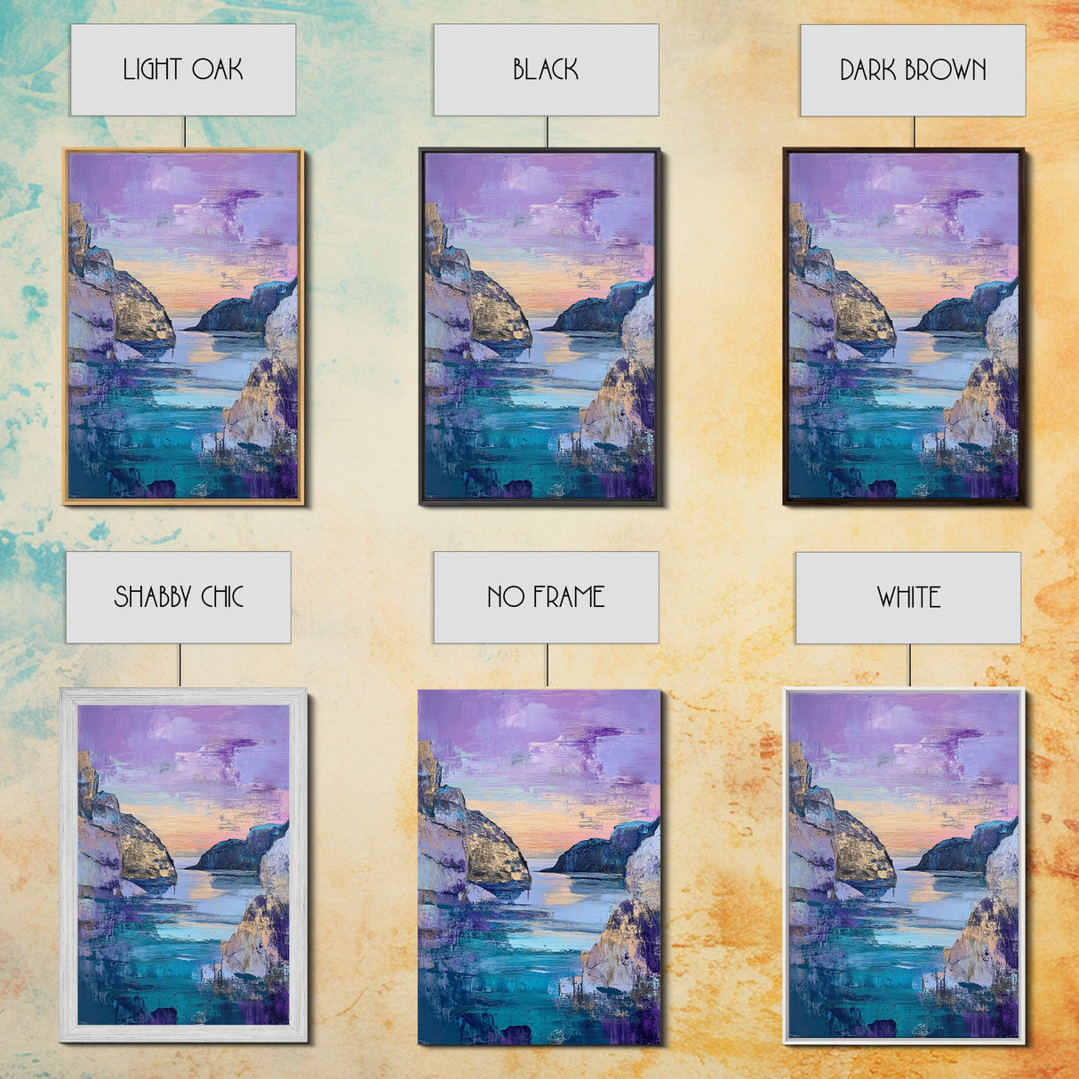 Sunset Cove, Moody Seascape, Coastal Landscape, Nautical Wall Art, Blue and Green Wall Art, Extra Wide Art, Boho Art, Canvas Print