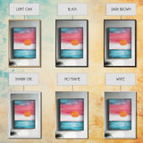 Sunset Horizon, pink orange wall art, nautical painting, coastal decor, above bed wall art, wabi sabi art, Framed Canvas Print, boho art