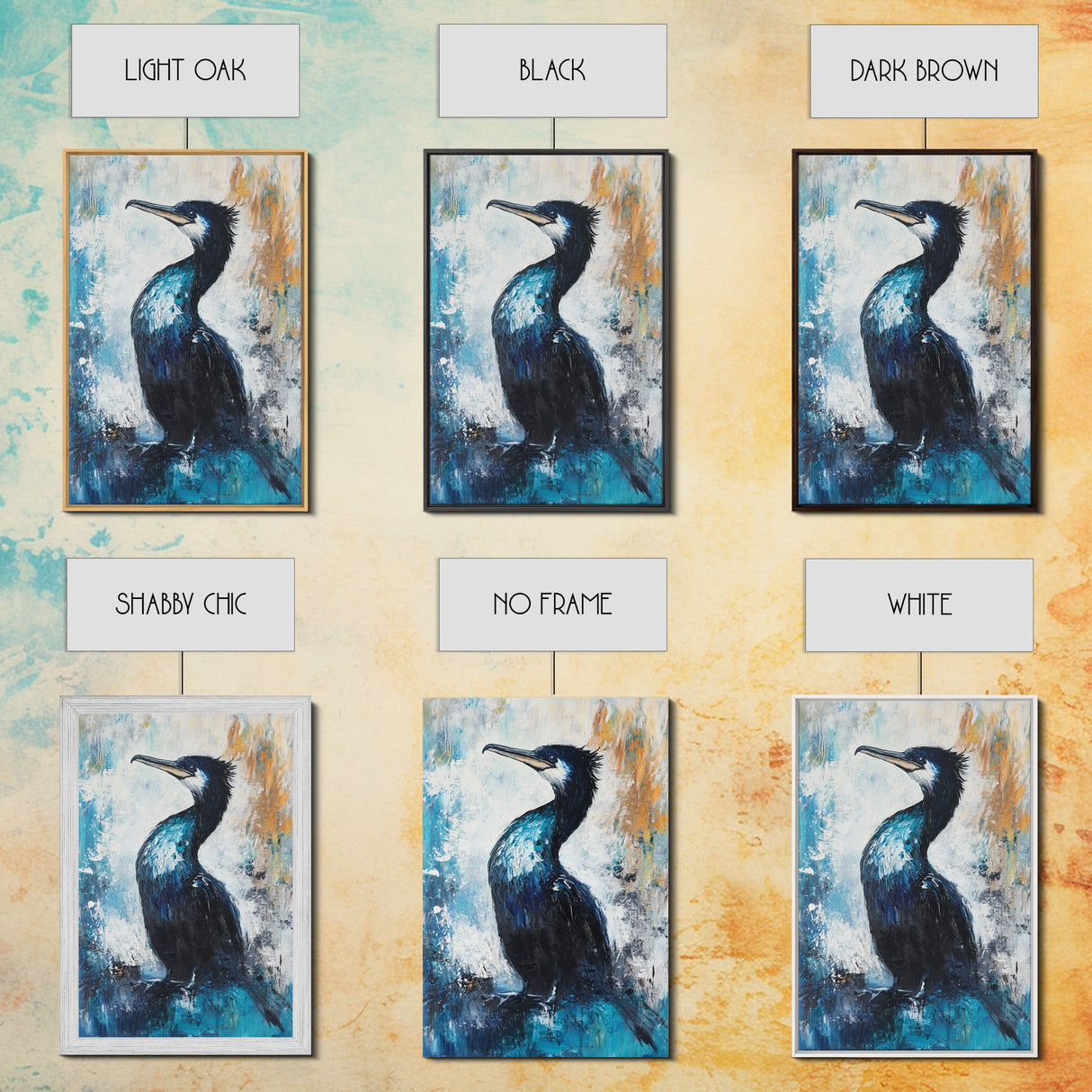 Blue Heron, bird art, rustic wall art, coastal landscape art, moody art, wildlife painting, Framed Canvas Print, nature-inspired decor
