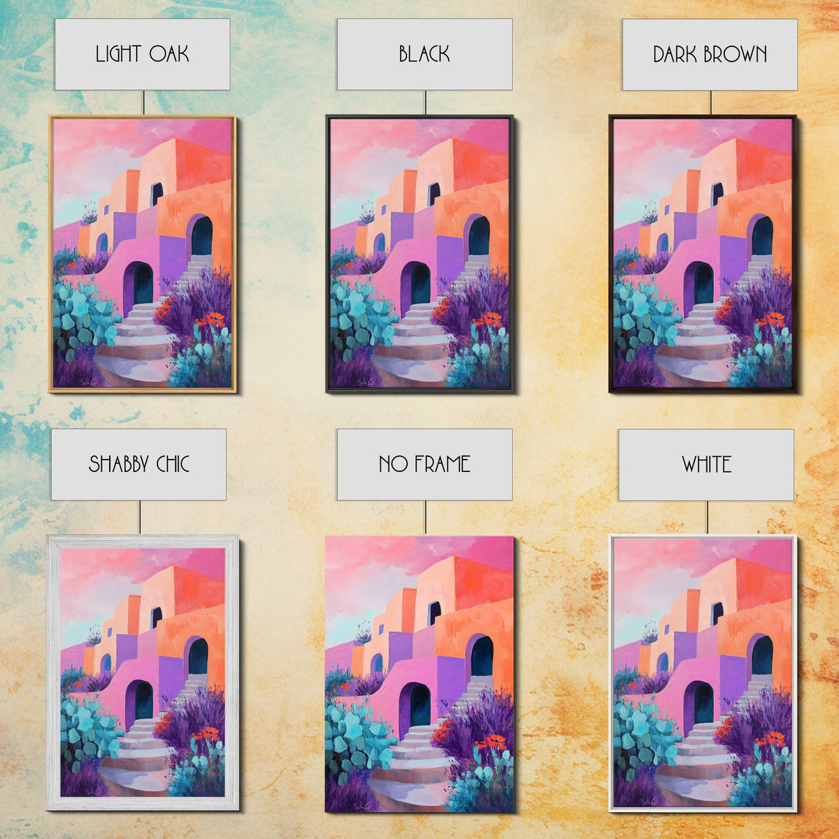 Desert House, Southwest Art, Colorful Adobe Painting, Boho Wall Art, Pink Orange Wall Art, Living Room Art, Framed Canvas Print
