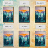 pine tree art, landscape painting, framed canvas print, mountain painting, forest at dusk painting, rustic wall art, gift idea