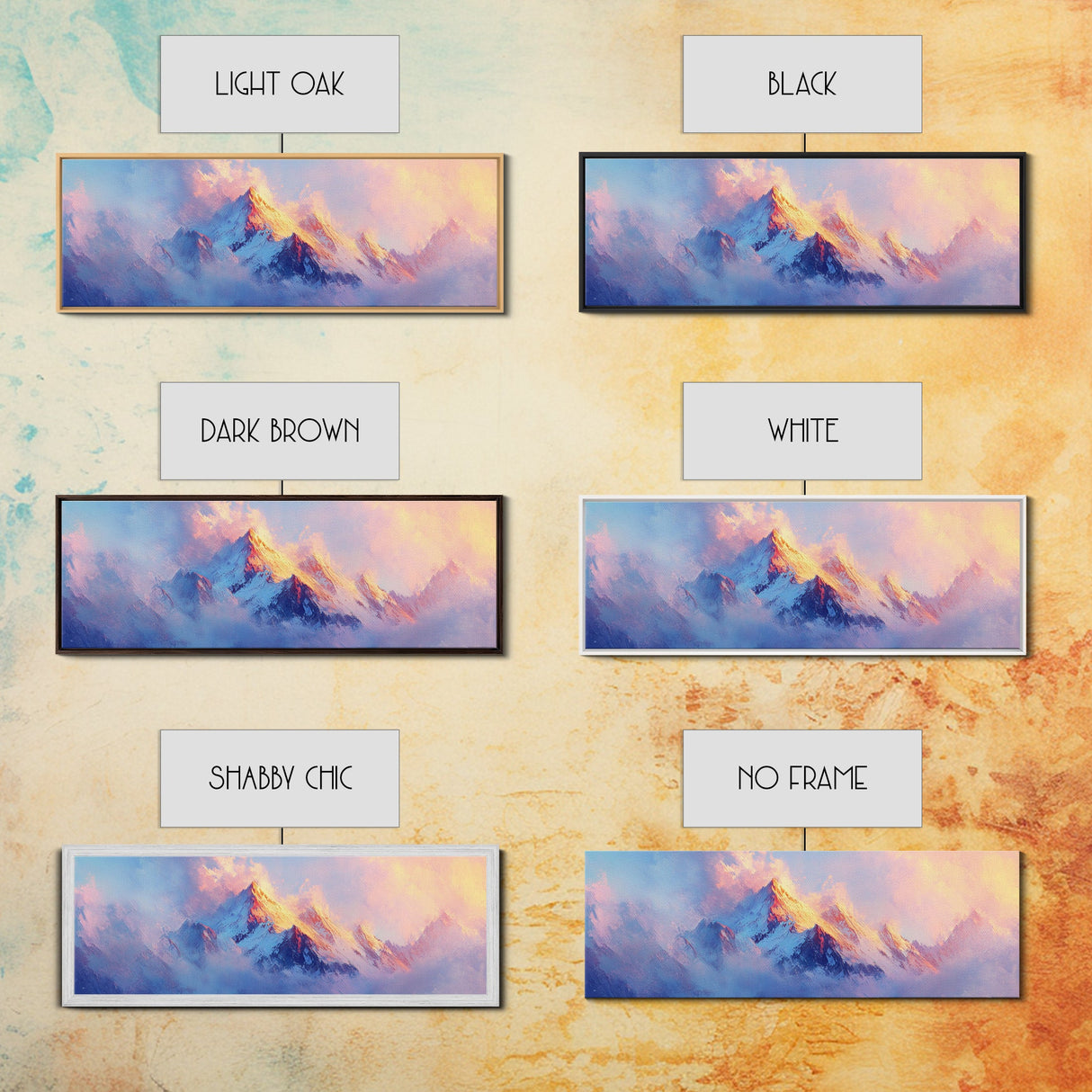 Dreamy Sunset Mountains Canvas Print Ethereal Landscape Art Pastel Sky Snowy Peaks Wall Decor Serene Bedroom Painting