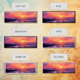 Ocean Sunset Framed Canvas Print, Pink Sky Seascape, Coastal Landscape Wall Art, Beach House Decor, Relaxing Home Aesthetic