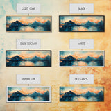 Mountain Reflections at Sunset Wall Art, Abstract Landscape Painting, Blue and Orange Artwork, Statement Piece, Office