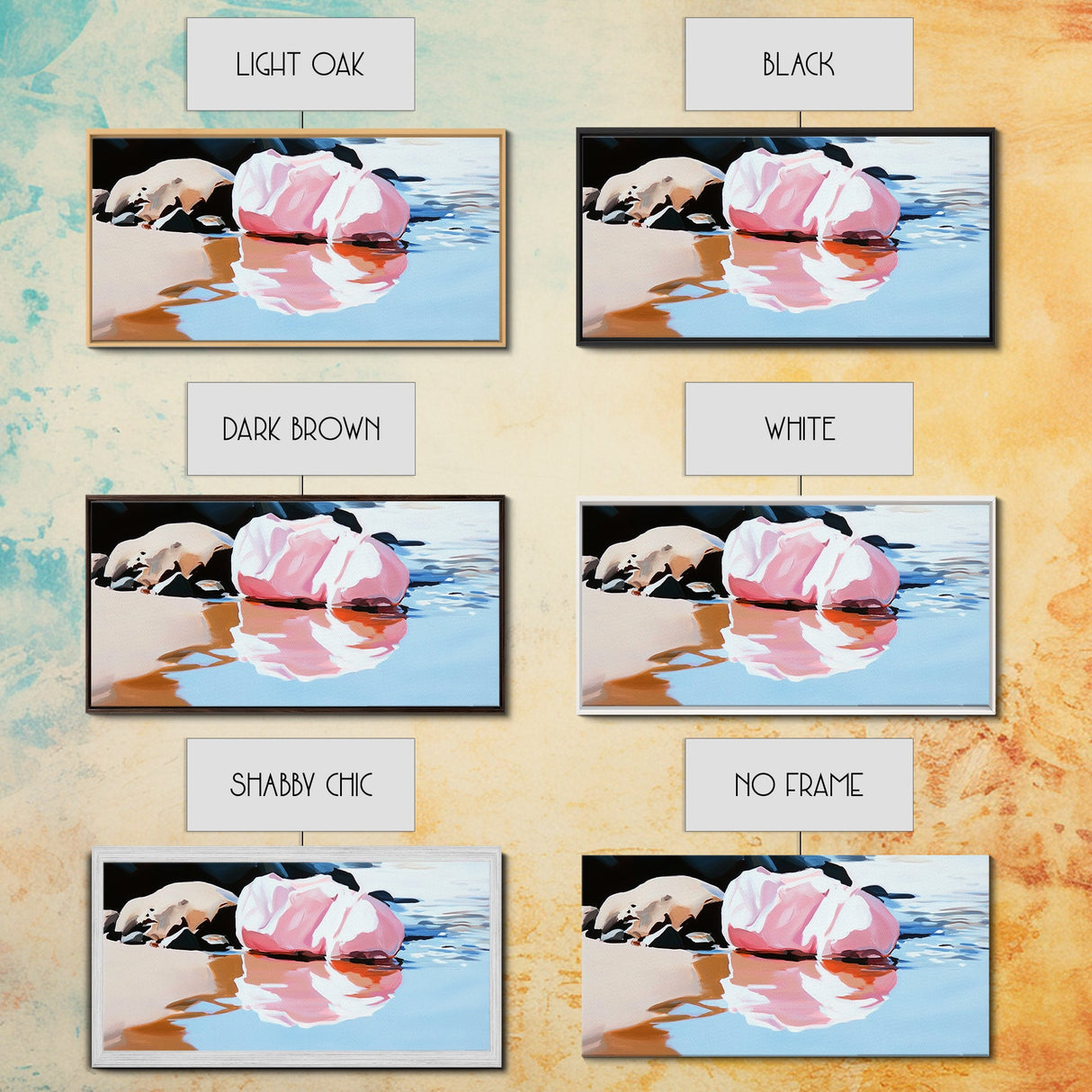 Pink Rock, Water Reflection, Framed Canvas Print, Minimalist Landscape, Nature Aesthetic, Serene Home Decor, Modern Art, Office Wall
