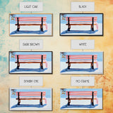 Park Bench, Peaceful Moment, Minimalist Art, Living Room Wall Art, Pastel Landscape, Framed Canvas Print, Impressionist Style, Soft Blue Pink