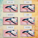 Whale, Ocean Beauty, Nautical Wall Art, Coastal Decor, Living Room Statement, Framed Canvas Print, Pastel Marine Life, Soft Pink Blue Tones