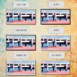 Dock, Reflections, Landscape Art, Nautical Decor, Serene Water Painting, Framed Canvas Print, Minimalist Seaside Art, Blue Pink Aesthetic