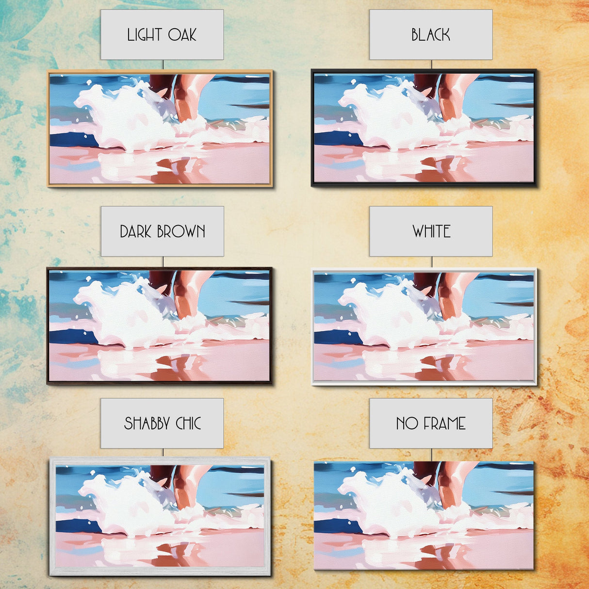 Ocean Waves, Coastal Beach Art, Water Splash Photography, Summer Boho Print, Blue and Pink Pastel Tones, Framed Canvas Print, Bathroom Art