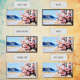 Coastal Flowers, Blue Ocean, Beach Aesthetic, Vibrant Nature Art, Boho Wall Decor, Bedroom Art, Pink Floral Scene, Canvas Print
