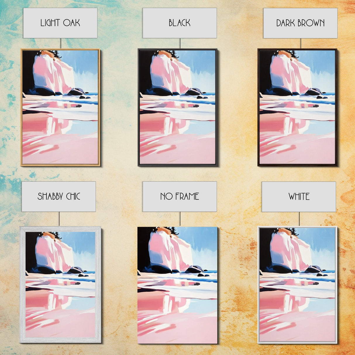Pink Waves, Ocean Reflection, Coastal Landscape, Summer Wall Art, Boho Beach Decor, Canvas Print, Bedroom Art, Vibrant Seaside Painting