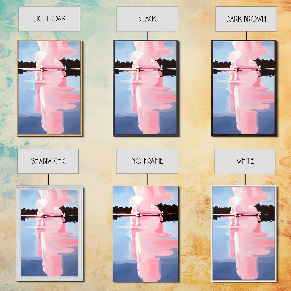 Pink Cloud, Reflection Art, Modern Landscape, Framed Canvas Print, Blue Sky Painting, Large Wall Art, Minimalist Decor, Office Art