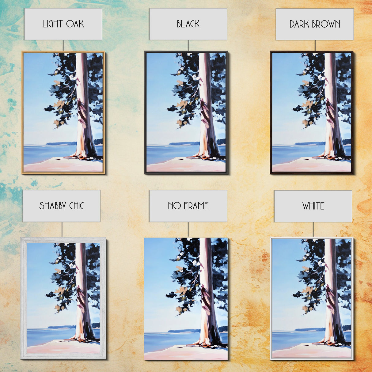 Coastal Tree, Lakeside Art, Tranquil Scene, Framed Canvas Print, Serene Nature Art, Minimalist Landscape, Living Room Wall Art