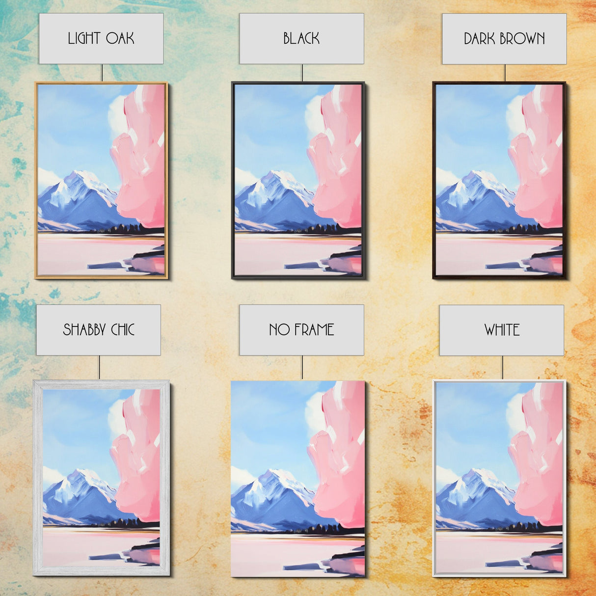 Snowy Mountain Art, Pastel Landscape, Modern Nature Print, Framed Canvas Print, Winter Decor, Minimalist Wall Art, Cozy Home Aesthetic
