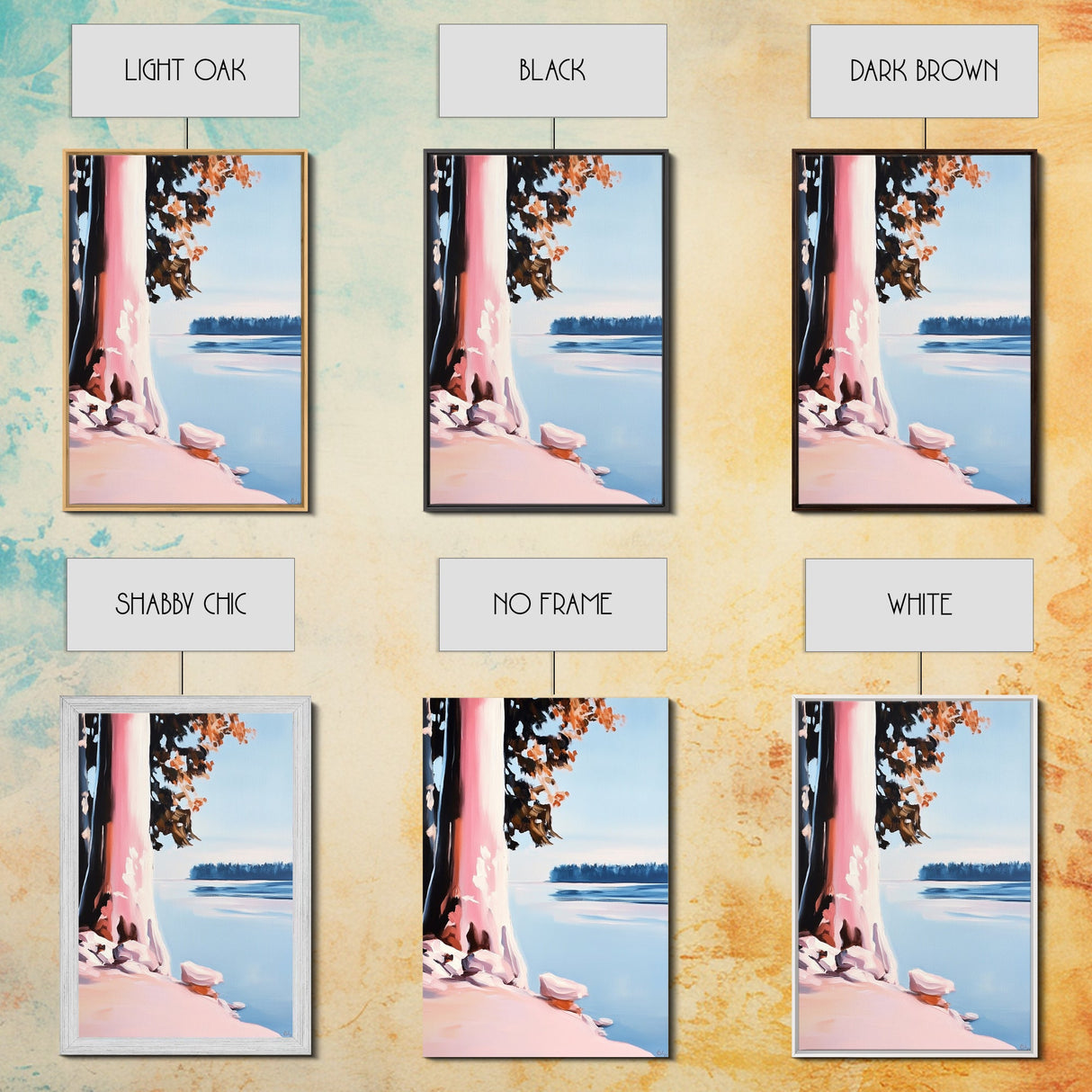 Lake View, Coastal Wall Art, Pastel Landscape, Minimalist Print, Framed Canvas Print, Beach House Decor, Bedroom Aesthetic