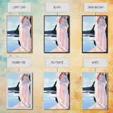 Woman by Water, Soft Pastel Art, Romantic Beach Scene, Minimalist Print, Framed Canvas Print, Tranquil Home Decor, Feminine Wall Art