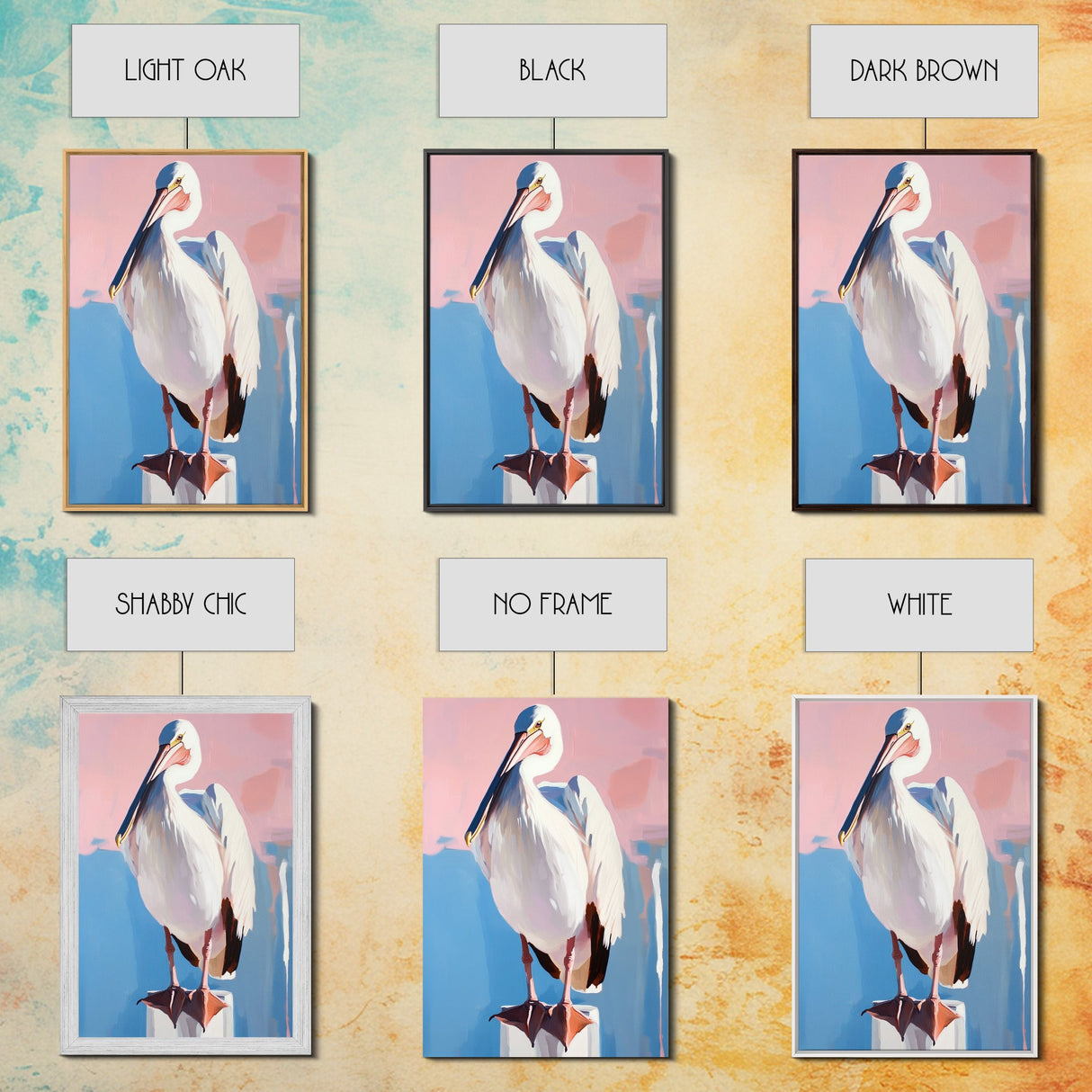 White Pelican, Coastal, Bird Art, Pastel, Beach House, Nature, Wildlife, Serenity, Aesthetic, Light Blue, Living Room, Canvas Print