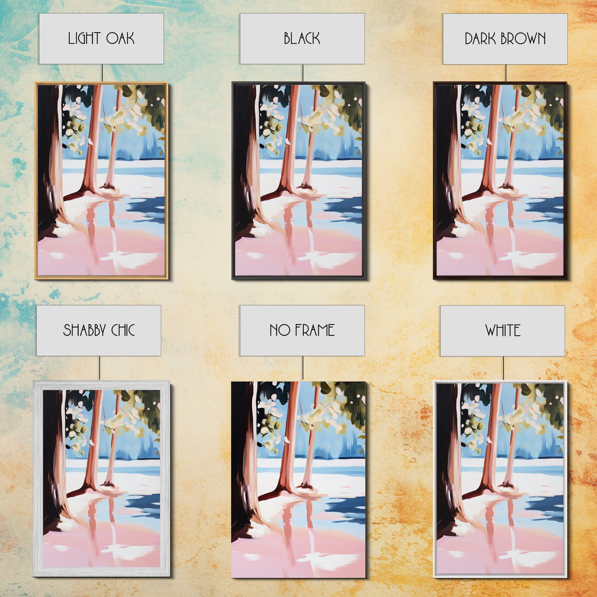 Sunset Reflection, Tranquil Beach, Serene Landscape, Ocean Serenity, Pink Skies, Relaxing Vibes, Framed Canvas Print, Living Room