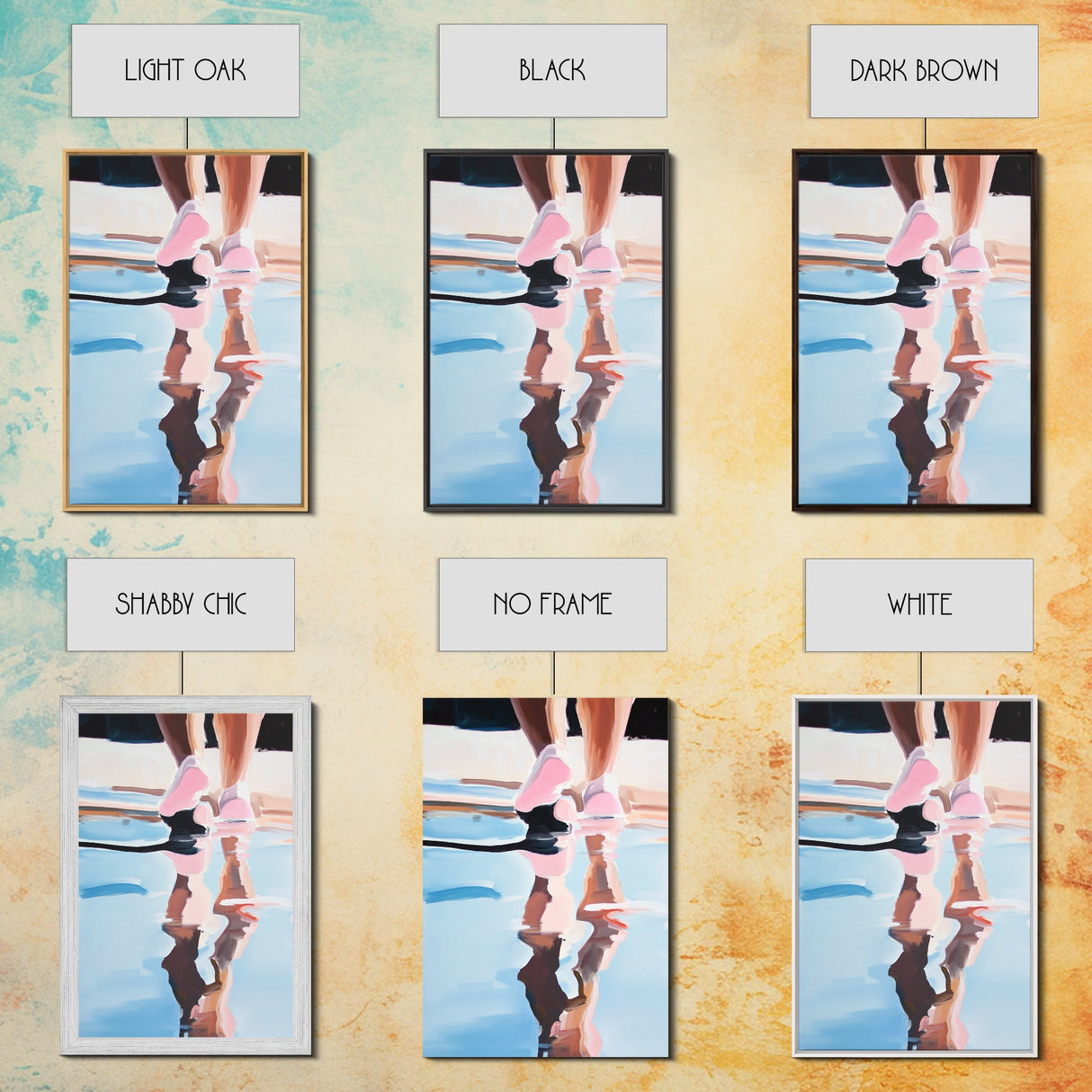 Walking Reflection, Water Art, Abstract Minimalist, Modern Home Decor, Blue and Pink Art, Bedroom Wall Art, Framed Canvas Print