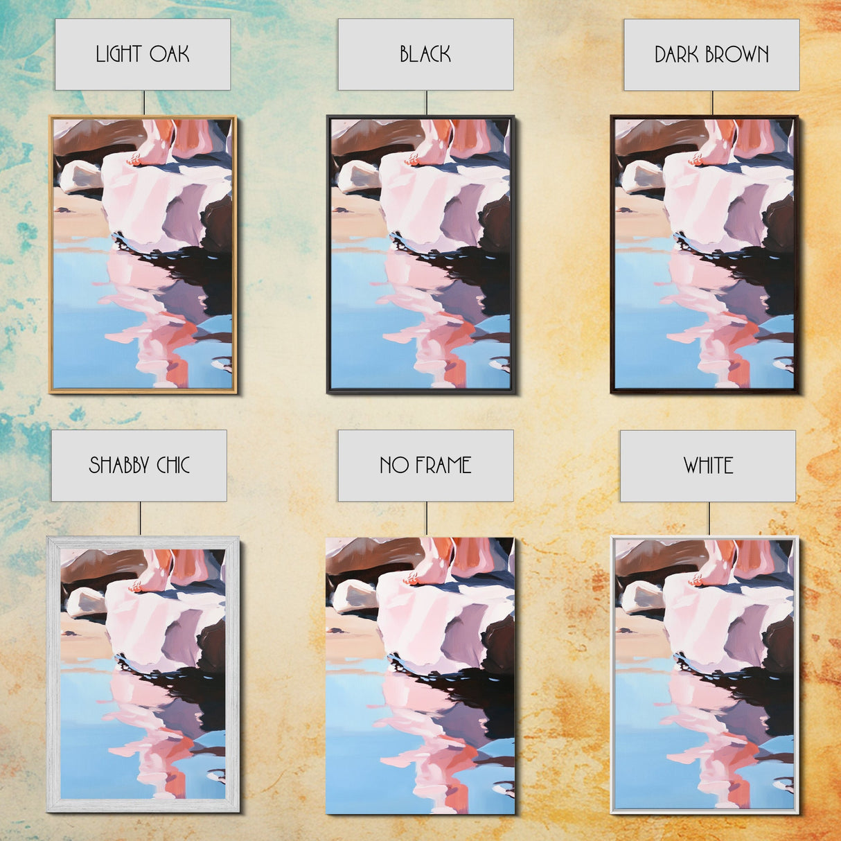 Reflection Art, Minimalist Design, Pink and Blue Landscape, Soft Hues, Modern Wall Decor, Framed Canvas Print, Living Room