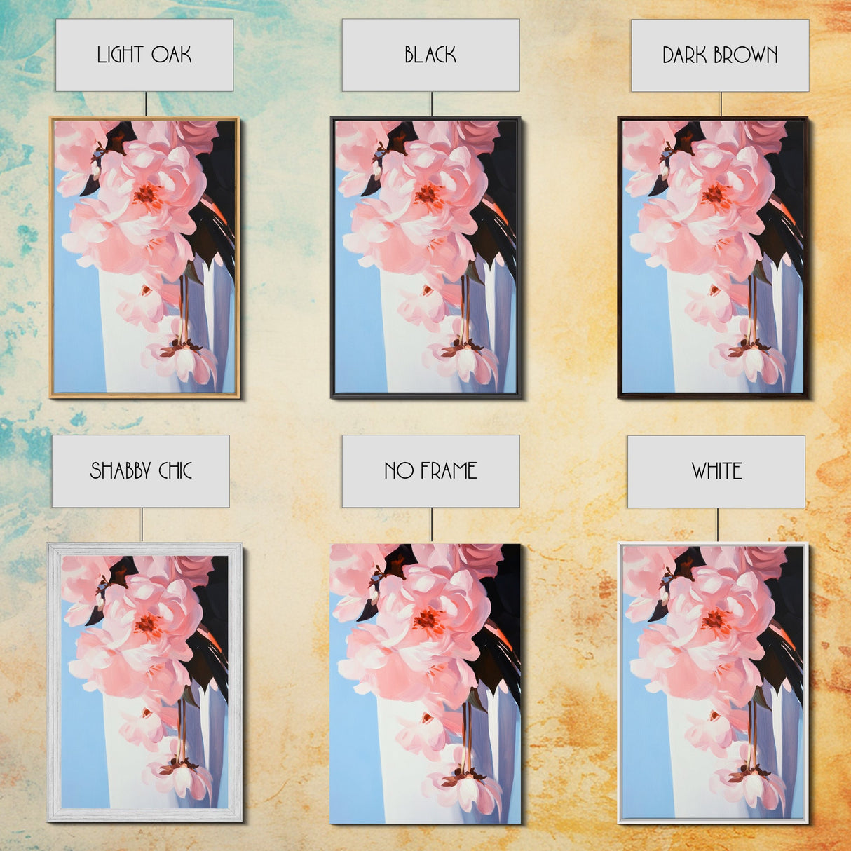 Pink Florals, Botanical Wall Art, Modern Floral Painting, Framed Canvas Print, Boho Decor, Bedroom Wall Art, Pastel Flower Artwork