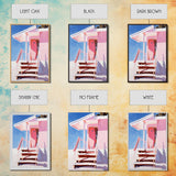 Surf Shack, Tropical Beach House Art, Framed Canvas Print, Pink Coastal Decor, Summer Vibes Wall Art, Relaxing Ocean Painting, Boho Chic