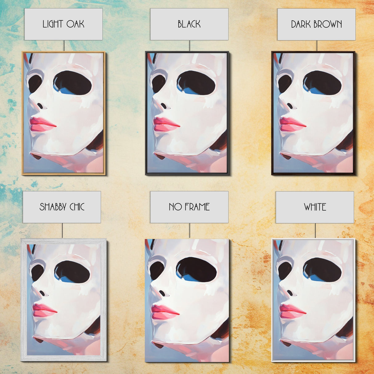 White Mask Portrait, Feminine Art, Minimalist Decor, Abstract Face Painting, Modern Aesthetic, Canvas Print, Framed Canvas Print