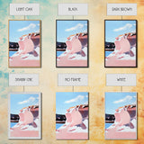 Pink Cliffs, Coastal Beauty, Ocean Landscape, Soft Pastel Art, Nature Inspired, Tranquil Scenery, Boho Wall Art, Framed Canvas Print