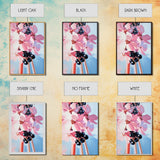 Blooming Flowers, Pink and Blue, Botanical Painting, Soft Aesthetic, Feminine Decor, Floral Home Art, Romantic Wall Art, Canvas Print