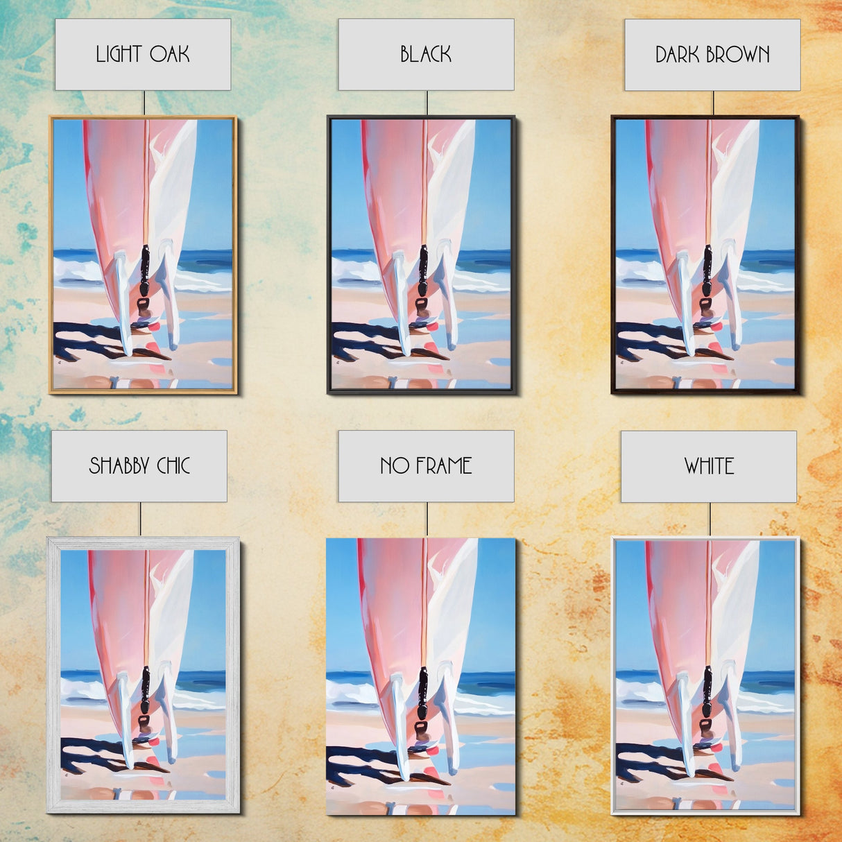 Surfboard Reflection, Beach Wave Art, Ocean Lover Print, Framed Canvas Print, Tropical Home Decor, Summer Aesthetic Wall Art
