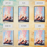 Sunset Flames, Campfire Glow, Coastal Night, Framed Canvas Print, Cozy Warmth, Rustic Outdoor Art, Fall Wall Decor, Cabin Aesthetic