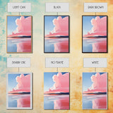 Lakeside Reflection, Calm Water Art, Serene Landscape, Pink and Blue Painting, Boho Minimalist Decor, Framed Canvas Print, Gift Idea