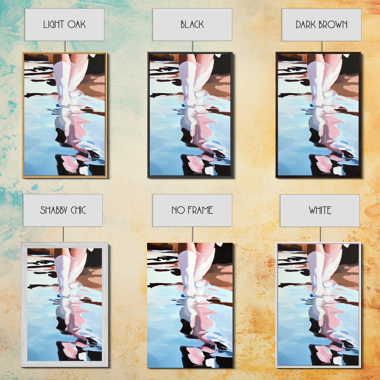 Reflection Water Art, Abstract Fashion Painting, Coastal Style, Feminine Minimalist Print, Framed Canvas Print, Entryway Wall Art