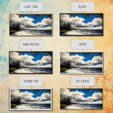Dramatic Beach Scene, Blue Sky Canvas Print, Coastal Landscape Painting, Nature Wall Decor, Living Room Artwork, Framed Canvas Print