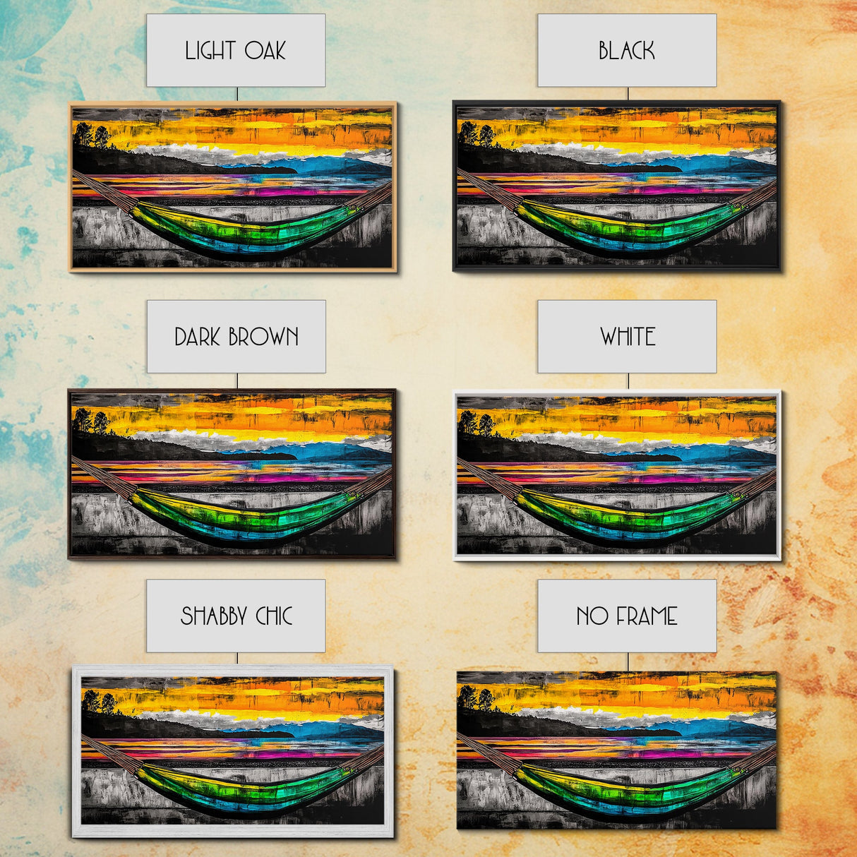 Hammock Sunset Relaxation Art, Framed Canvas Print, Colorful Beach Wall Art, Tropical Home Decor, Vibrant Living Room Art, Boho Art