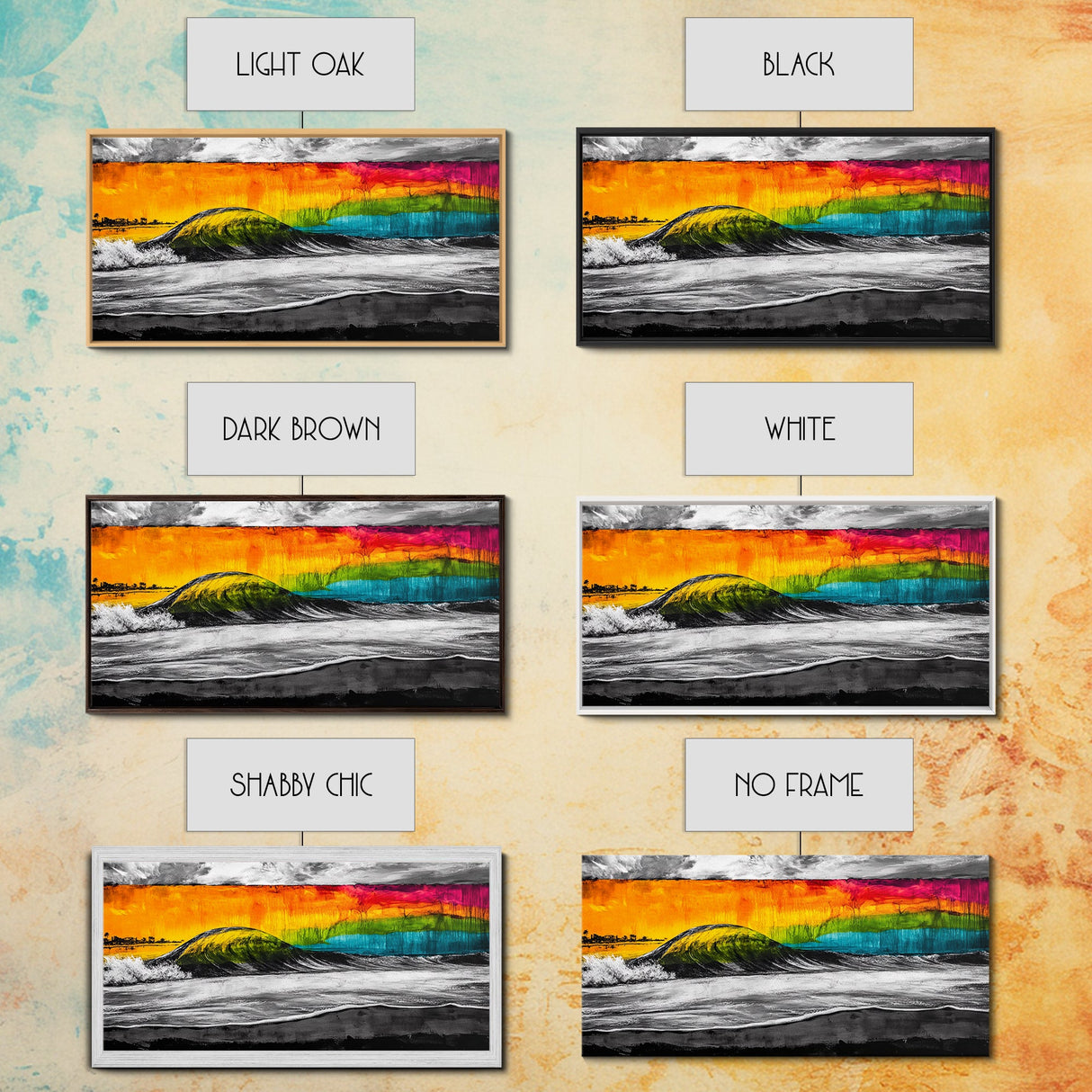 Colorful Wave, Tropical Sunset, Surf Art, Canvas Print, Beach Wall Art, Coastal Decor, Vibrant Ocean Painting, Framed Canvas Print, Large Wall Art