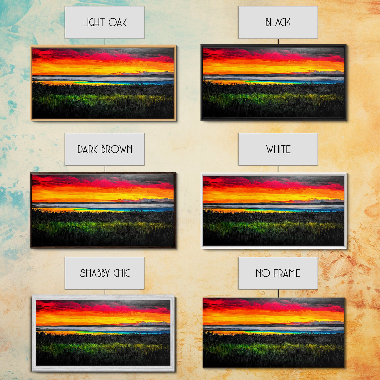 Colorful Sunset, Ocean Horizon, Bright Abstract, Vibrant Beach Art, Contemporary Landscape, Statement Piece, Canvas Print