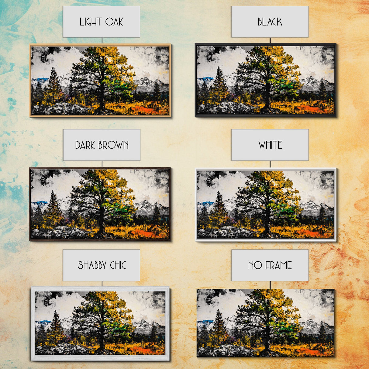 Autumn Tree Art, Mountain Landscape Painting, Fall Wall Decor, Nature Lover Gift, Framed Canvas Print, Rustic Cabin Home Accent