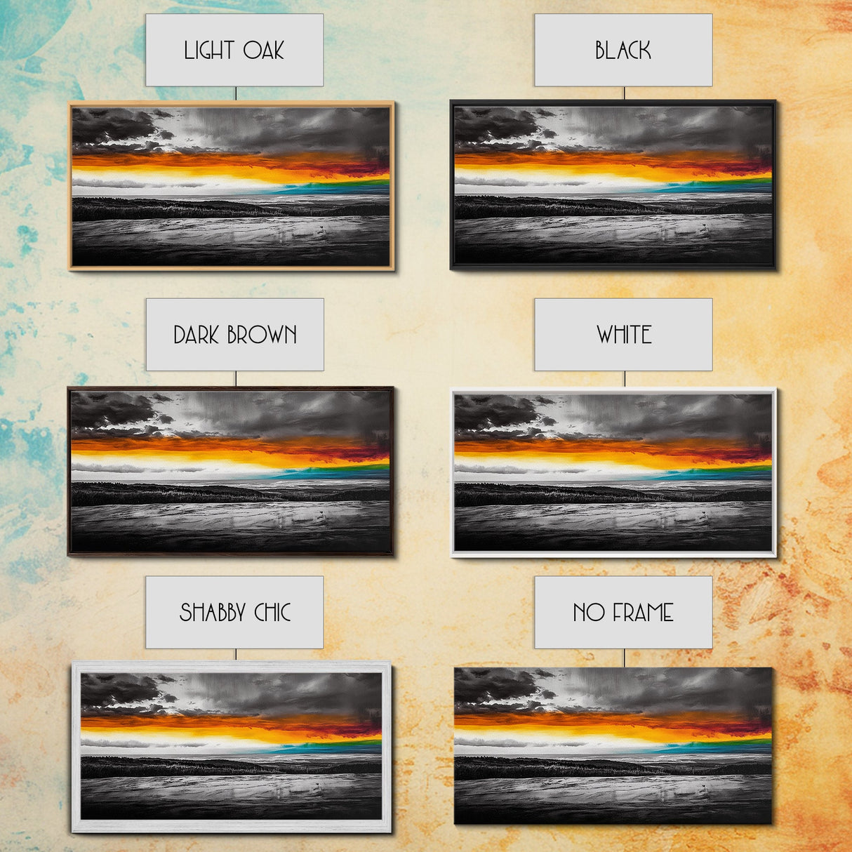 Sunset Horizon, Dramatic Sky, Abstract, Modern Nature Art, Living Room Wall Art, Framed Canvas Print, Colorful Painting, Scenic View