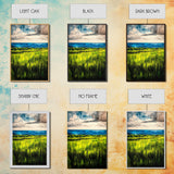 Coastal Landscape, Ocean View, Green Fields, Framed Canvas Print, Serene Wall Art, Nature Inspired, Tranquil Beach Decor, Modern Art