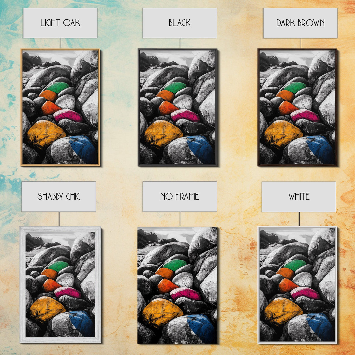 Vibrant Stones, Colorful Art, Modern Abstract, Nature Inspired, Coastal Wall Art, Unique Home Decor, Statement Piece, Framed Canvas Print