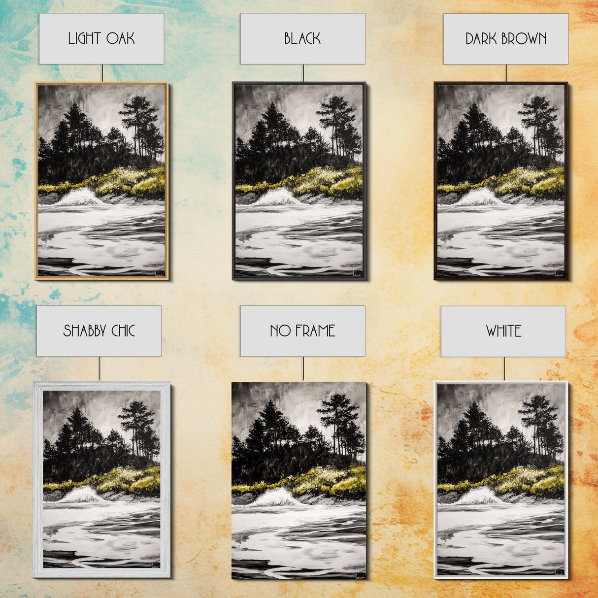 Forest Edge, Beach Shore, Dramatic Sky, Black and White Wall Art, Modern Minimalist Decor, Living Room Art, Canvas Print, Nature Inspired