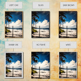 Palm Tree Beach Scene, Vibrant Blue Sky, Tropical Art, Coastal Landscape, Modern Ocean Wall Decor, Summer Home Artwork, Canvas Print