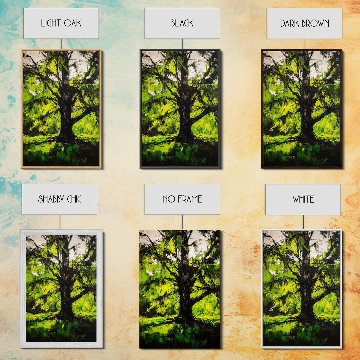 Majestic Tree, Forest Green, Nature Inspired, Framed Canvas Print, Botanical Wall Art, Office Wall Decor, Boho Landscape