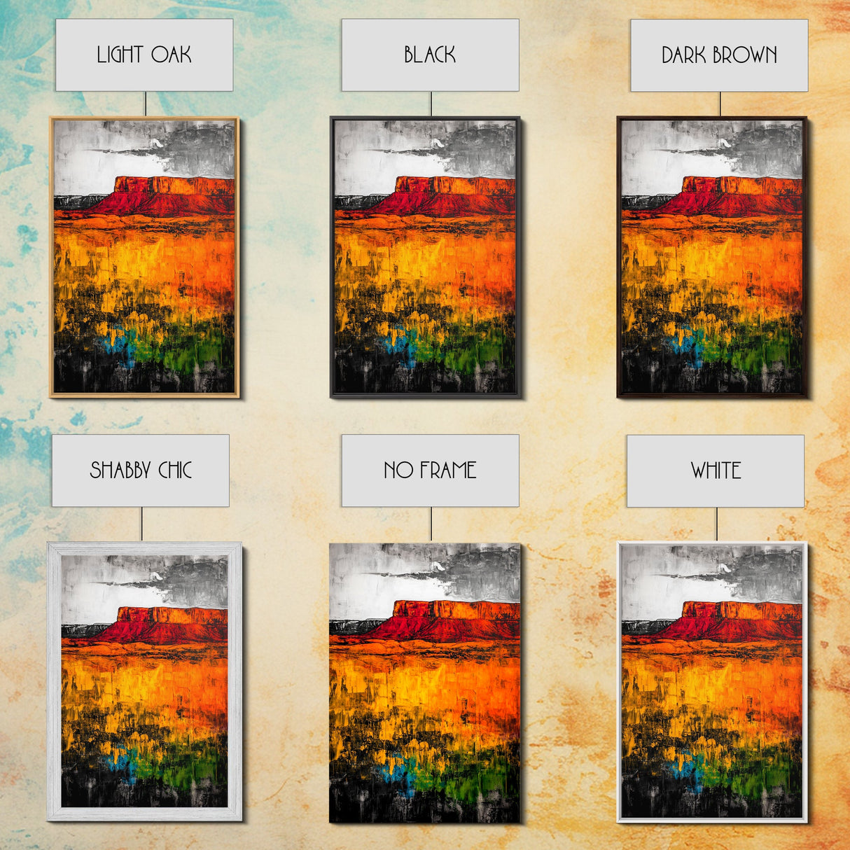 Desert Mesa, Western Landscape, Bold Color Wall Art, Sunset Painting, Southwest Decor, Bohemian Style, Framed Canvas Print