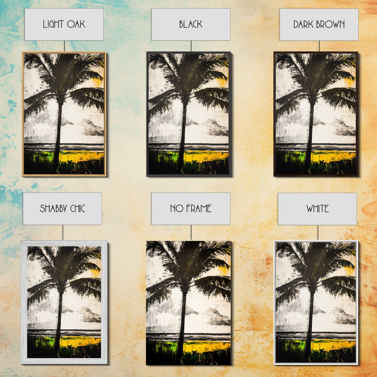 Palm Tree, Tropical Wall Art, Beach House Decor, Relaxing Coastal Print, Island Aesthetic, Monochrome Painting, Framed Canvas Print