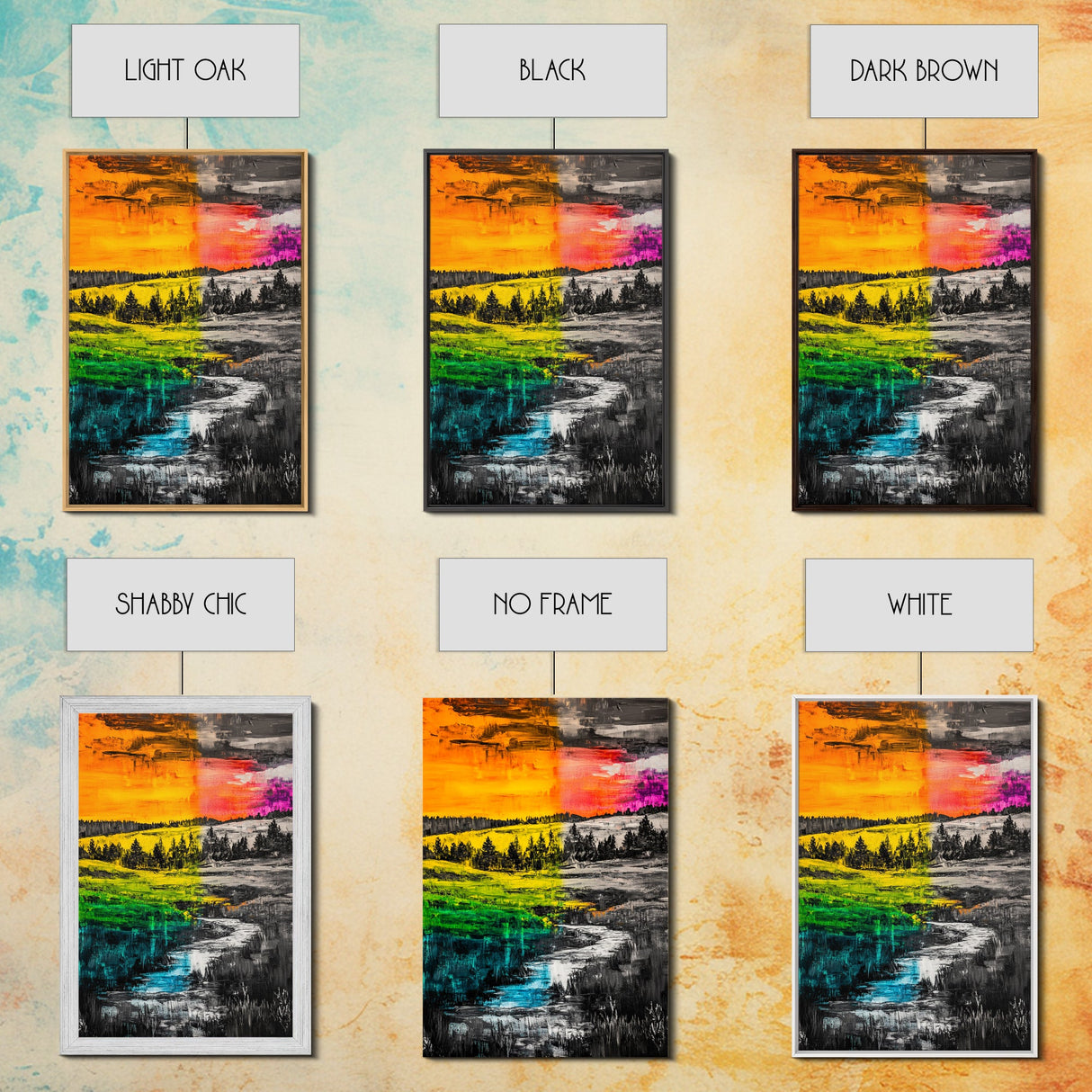 Vibrant Sunset, Colorful Landscape, Bold Abstract Art, Nature Inspired, Modern Painting, Framed Canvas Print, Living Room Wall Decor